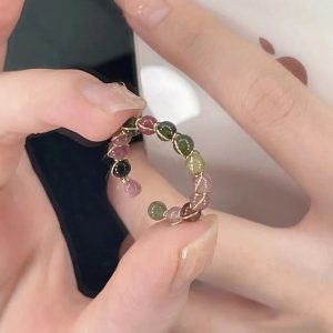 Bohemian Style Vintage Rainbow Beaded Rings Set, 4pcs Fashion Adjustable Open-End Index Finger Rings For Women, Elegant And Simple Jewelry Accessory