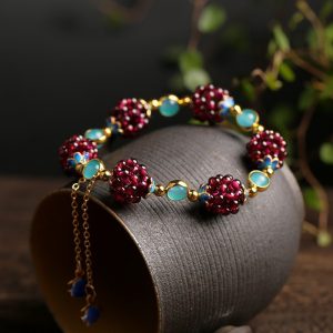 1pc Retro high-end stone bead bracelet, handcrafted exquisite chain jewelry, timeless elegance - daily style fashion accessories, delivered in gift boxes