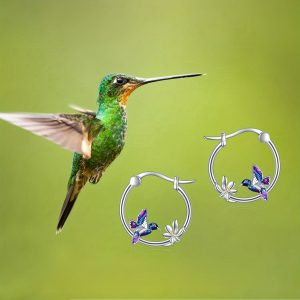 Fashion Exquisite Hummingbird and Lily round Ring Earrings for Family and Friends Birthday Halloween Christmas Gift