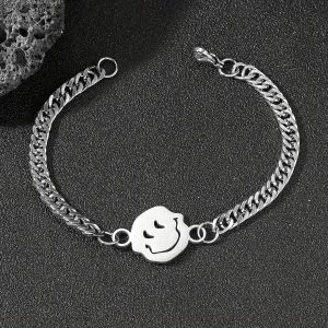 1PC fashionable stainless steel smiling face bracelet for men's daily wear