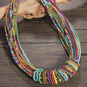 Bohemian Multi-Layered Beaded Necklace, Ethnic Colorful Handmade Women's Necklace for Parties & Gifts