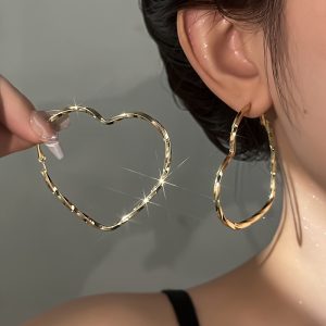 2 Pairs of Elegant Simple Style Heart Shaped Hoop Earrings, Fashionable Women's Everyday Casual Gifts