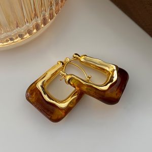 2 Pair Elegant U-shaped Hoop Earrings, Vintage Style, Resin Exquisite Clasp Earring Design For Sophisticated Look Halloween Christmas Gift