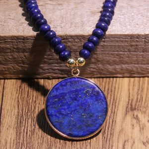 Bohemian Vintage Lapis Lazuli Pendant Necklace - Natural Imperial Stone, Long Chain For Women | Perfect For Daily Wear & Vacations