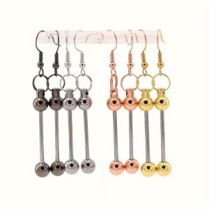 4pairs Diy Beadedable Long Earrings - Fashionable Handcrafted Alloy Jewelry For Women