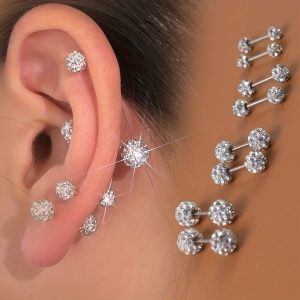 4pcs/ Set Stud Earrings Spherical Design 925 Sterling Silver Stud Earrings, Set with Zircon Fashion Style Jewelry Gift for Women