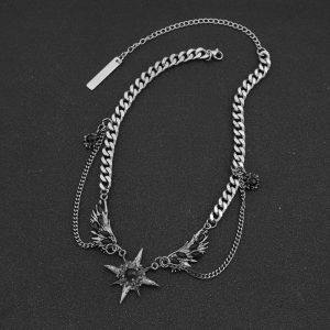 A silver stainless steel accessory with dark wind wings and a starry necklace, fashionable and high-end, simple and trendy, versatile for men and women, niche for daily gatherings, holidays, parties, etc