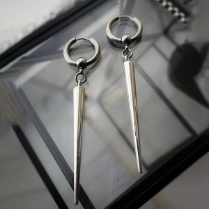 2 Pair Dark Punk Rock Style Silver Long Dangle Earrings, Unisex, 14+, Non-Set Zinc Alloy, White K Plated Ear Pins