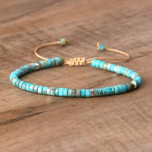 1PC Natural Turquoise Beads Woven Bracelet Natural Adjustable Rope Lady Bracelet Gift, Women's Relief Bracelet, Bracelet, Emotional Protection Bracelet, Adjustable Minimalist Bracelet