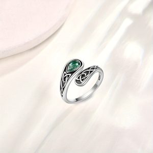 925 Sterling Silver Moss Agate Spoon Ring For Women Vintage Celtic Ring Gothic Jewelry Open Ring