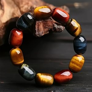 Natural Tiger Eye Stone Bracelet for Men & Women - Crystal Rock Bead Elastic Bracelet