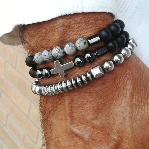 3pcs Classic Cross Pendant, Men's Matte Bead Bracelet