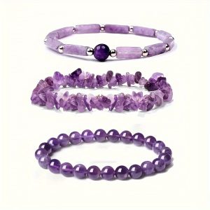 3pcs Natural Stone Amethyst Bracelets Bracelet Set, Fashionable And Individual Elegant Bracelet Set, Ideal Holiday Gift for Girlfriend And Mother