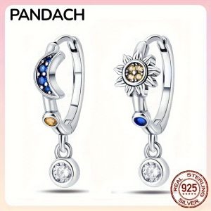 100% 925 Sterling Silver Top-Quality Women Hoop Earrings Celestial Sun & Moon Shape Elegance Drop Earrings Minimalist Design Women Earrings Party Wedding Jewelry Gift