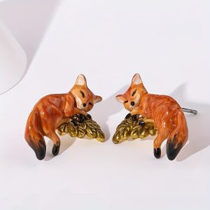 1 Pair Of New Forest European And American Style Retro Fox Animal Shaped Earrings Suitable For Women's Jewelry