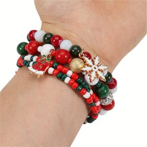 Christmas Beaded Bracelets Set Cute Elegant Charm Bracelet for Women Unique Jewelry Accessories Present