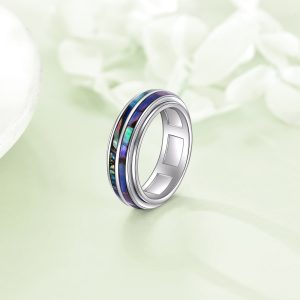 Fidget Ring Sterling Silver Abalone Shell Ring Anxiety Spinner Ring Jewelry Gifts For Women Men