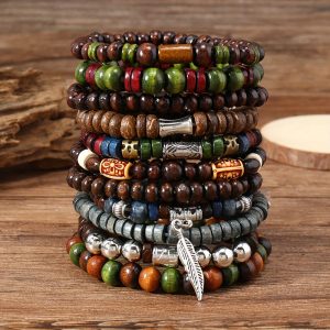 22-piece Bohemian Vintage Wooden Beaded Bracelets Set: 22-Piece Stackable Turquoise & Cat's Eye Beads for Women & Men